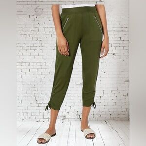 Susan Graver Weekend Crop Pants Olive 4X NWOT | Soft Stretch Ruching Detail